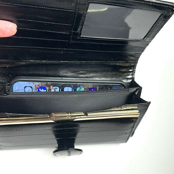 Vintage Real Eel Skin Black Clutch Wallet Korea - Picture 8 of 13